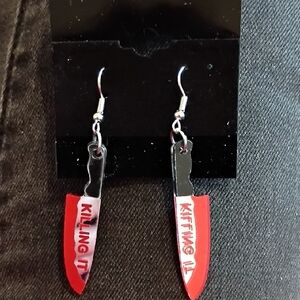 Red and Silver Knife Earrings